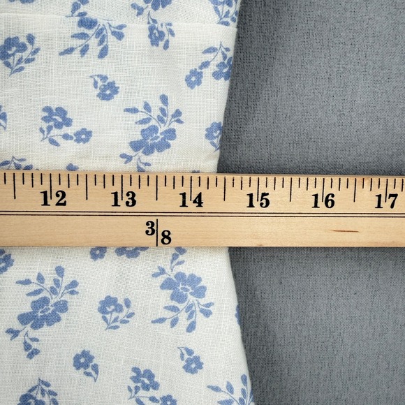 & OTHER STORIES Puff Sleeve Midi Dress Womens 8 White Blue Linen Floral Nap - Picture 10 of 16